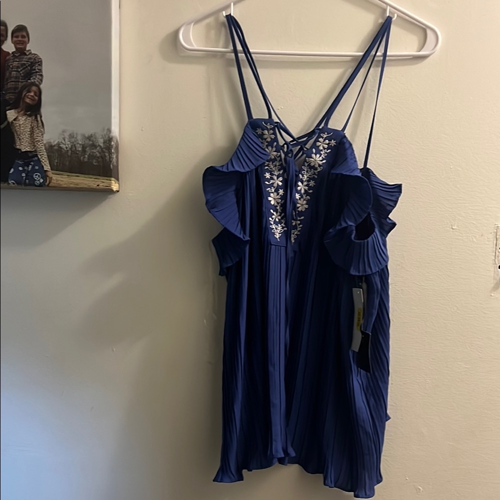 Takara Blue Ruffled Camisole Top with Tie Front